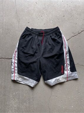 And1 Black Mesh Athletic Shorts with White Panels and Red Accents